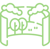 Scenic landscape illustration with trees and clouds.