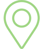 Green location pin icon on black background.